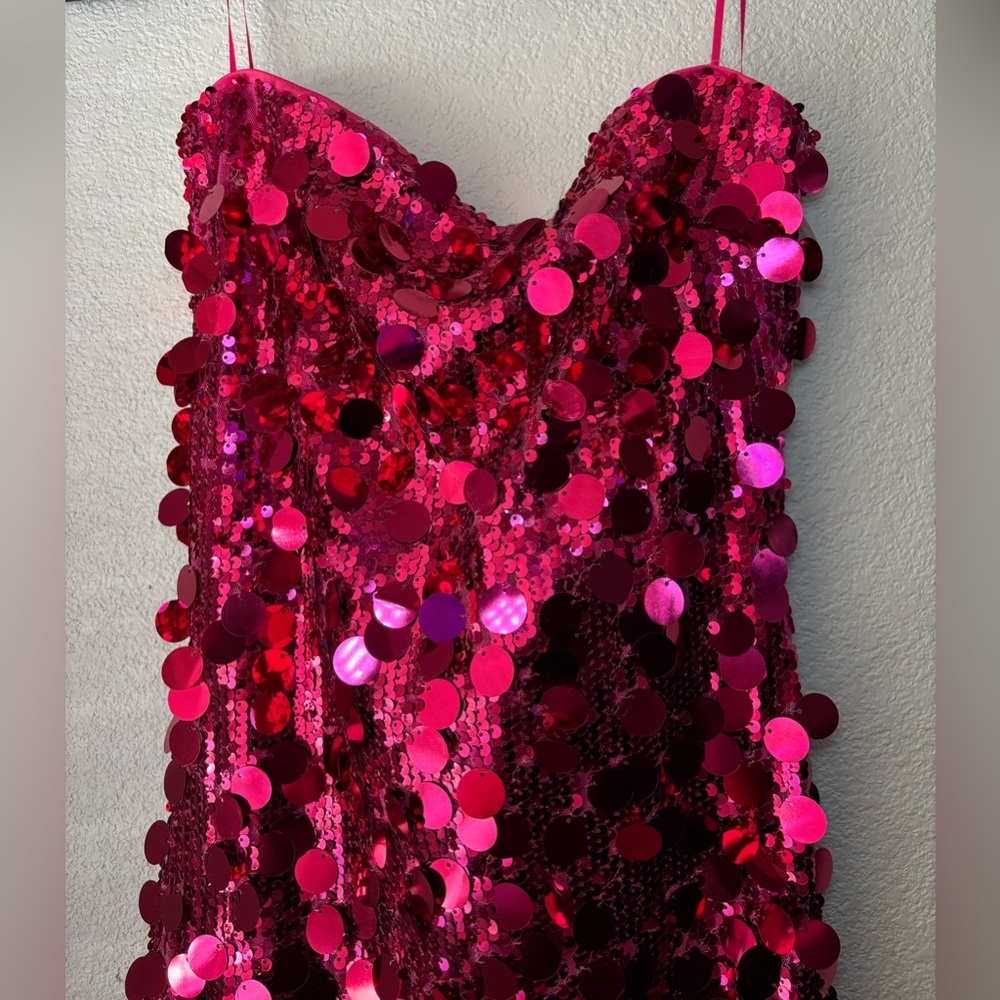 Windsor Y2K Style Vibrant Pink Sequin Strapless Mini Dress New! - Picture 6 of 16